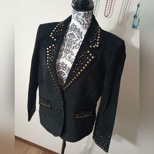 Outerwear By Lisa Black Suede Bedazzled Blazer Medium